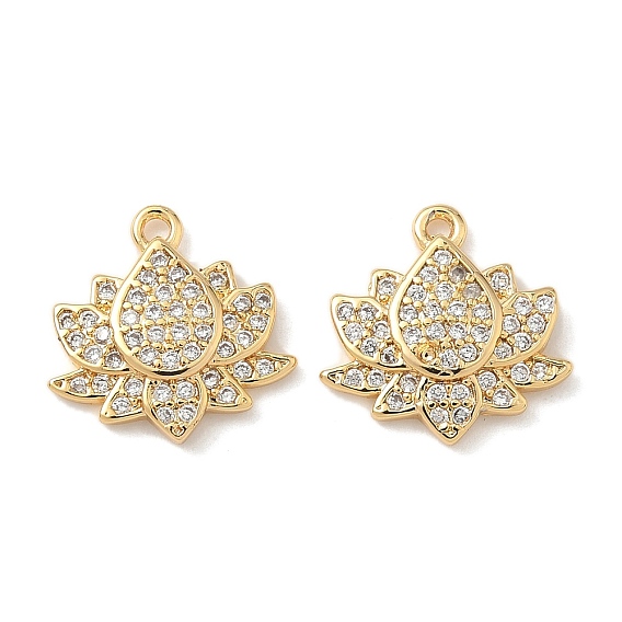 Латунные микро проложить кубического циркония прелести, лотос, без никеля , реальный 18 k позолоченный