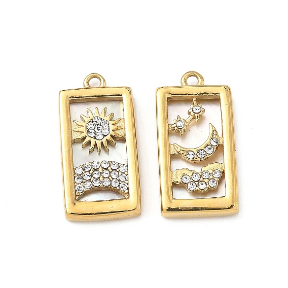 304 из нержавеющей стали горный хрусталь подвески, прямоугольник амулеты, с оболочкой