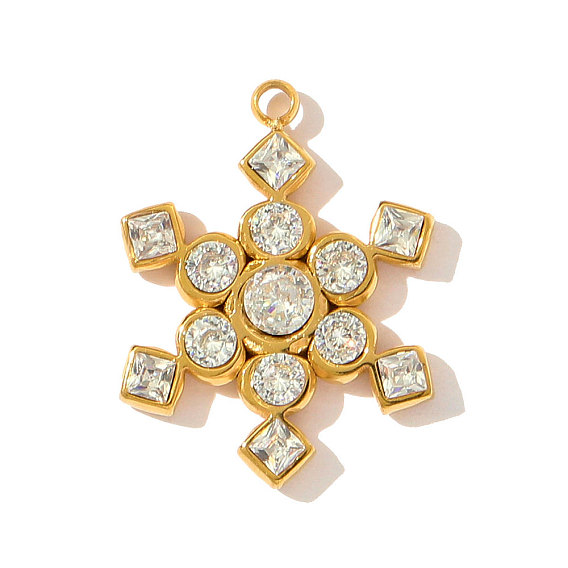 304 нержавеющая сталь с подвесками из кубического циркония, прелести снежинки, ионное покрытие (ip), реальный 18 k позолоченный