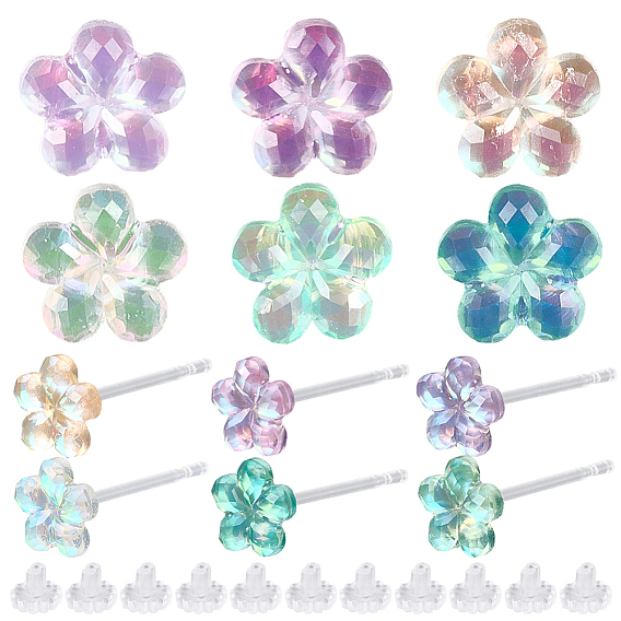 12 пары 6 серьги-гвоздики из цветной смолы, цветок