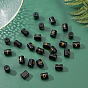 PandaHall Elite 26Pcs 26 Style Painted Glass Beads, Black Column with Gold Letter