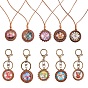 DIY Keychain, with Wood Pendant Cabochon Settings, Clear Glass Cabochons, Waxed Polyester Cord, Brass Jump Rings and Iron Lobster Clasp Keychain
