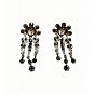 Alloy & Jet Rhinestone Stud Dangle Earrings, Flower