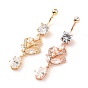 Piercing Jewelry, Brass Micro Pave Clear Cubic Zirconia Navel Rings, Belly Rings, with 304 Stainless Steel Bar, Teardrop