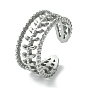 304 Stainless Steel Open Cuff Ring, Hollow Leaf