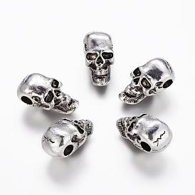 Tibetan Style Alloy Beads, Halloween, Skull, 24x12x13mm, Hole: 4mm