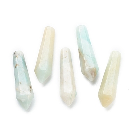 Natural Flower Amazonite Pointed Beads, Healing Stones, Reiki Energy Balancing Meditation Therapy Wand, Bullet, Undrilled/No Hole Beads, Faceted, for Wire Wrapped Pendants Making