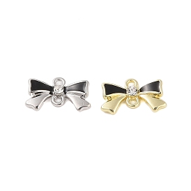 Rack Plating Alloy Black Enamel Bowknot Connector Charms, with Crystal Rhinestone