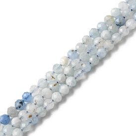 Natural Aquamarine Beads Strands, Faceted, Round