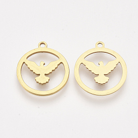201 Stainless Steel Pendants, Laser Cut Pendants, Flat Round with Eagle