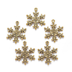 Colgantes de aleación de estilo tibetano de zinc, colgantes de copo de nieve, charms para DIY regalo de Navidad, sin plomo y cadmio, 29x22x3 mm, agujero: 2 mm