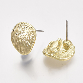 Alloy Stud Earring Findings, with Loop, Textured, Flat Round