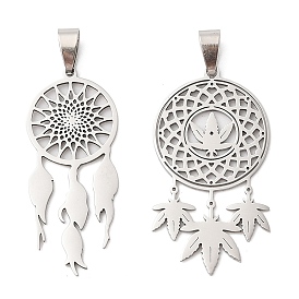 201 подвески из нержавеющей стали, тканая сетка/паутина с подвеской из перьев, лазерная резка