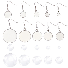 Unicraftale 160Pcs 20 Style 304 Stainless Steel Earring Hooks, with Blank Pendant Trays, Flat Round Setting for Cabochon