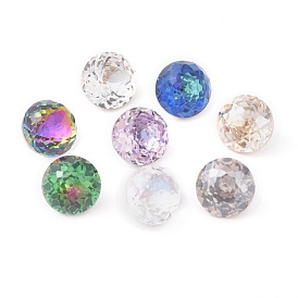 K5 Glass Rhinestone Cabochons, Pointed Back & Back Plated, Faceted, Flat Round
