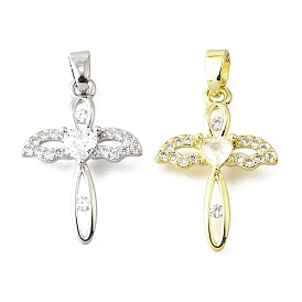Латунные микро проложить кубического циркония подвески, крест с крыльями, долговечный, без свинца и без кадмия, стойки покрытие