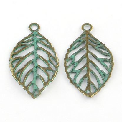 Zinc Alloy Pendants, Cadmium Free & Lead Free, Leaf, 49x27x2mm, Hole: 3.5mm