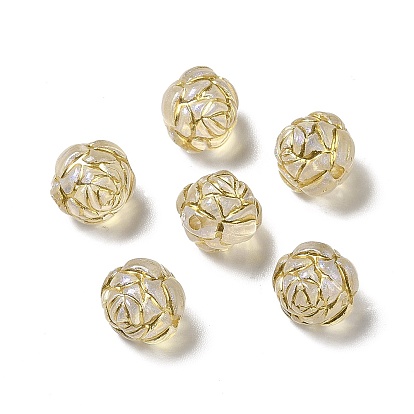Transparent Acrylic Beads, Golden Metal Enlaced, Flower