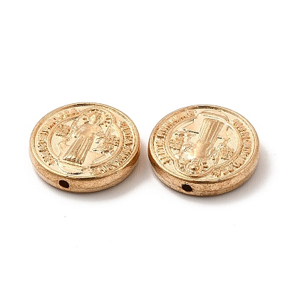 Alloy Beads, Flat Round with Cssml Ndsmd Cross God Father/Saint Benedict