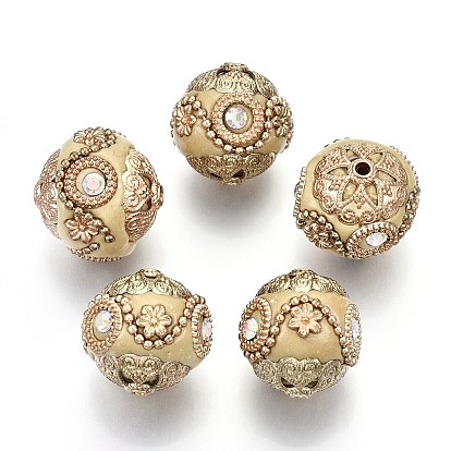 Индонезийские бусины ручной работы, с металлическая фурнитурой, золотой цвет покрытием, круглые