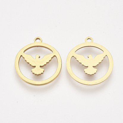 201 Stainless Steel Pendants, Laser Cut Pendants, Flat Round with Eagle