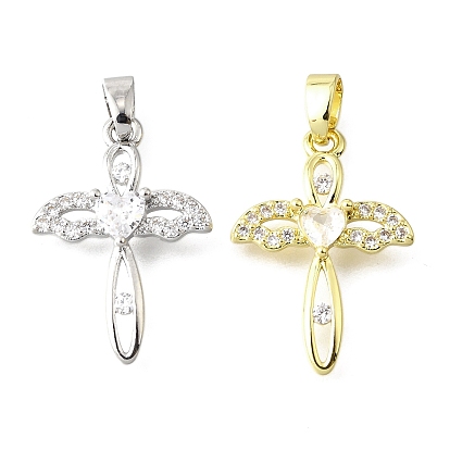 Латунные микро проложить кубического циркония подвески, крест с крыльями, долговечный, без свинца и без кадмия, стойки покрытие