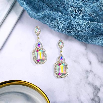 Латунные горный хрусталь болтаться серьги, со стеклом, прямоугольные