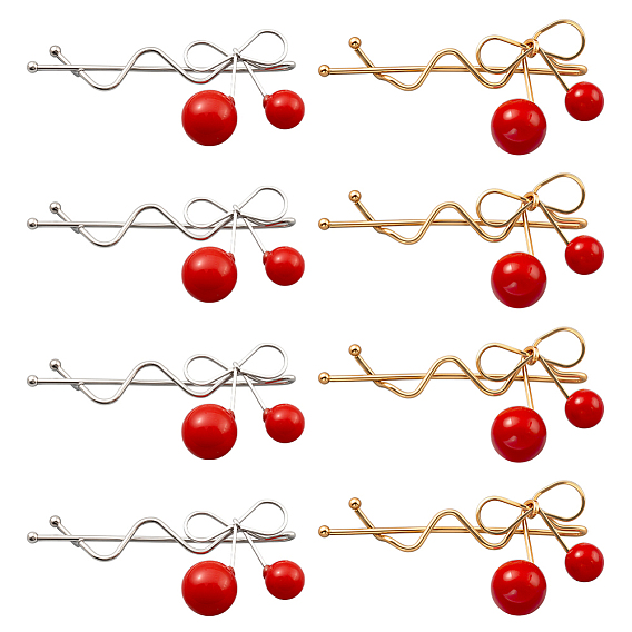 8 шт. 2 цветные заколки-невидимки из сплава и пластика, вишня