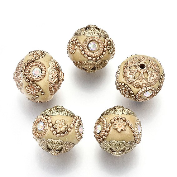 Индонезийские бусины ручной работы, с металлическая фурнитурой, золотой цвет покрытием, круглые