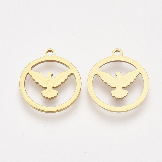 201 Stainless Steel Pendants, Laser Cut Pendants, Flat Round with Eagle