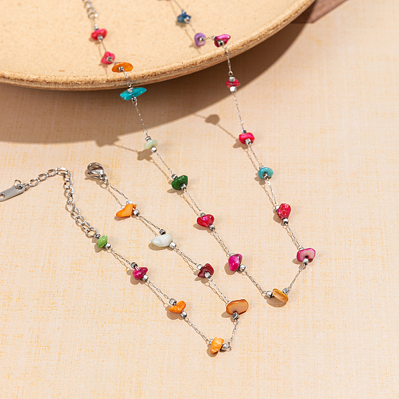 Набор браслетов и ожерелий из разноцветных натуральных драгоценных камней для женщин, Комплекты украшений из нержавеющей стали.