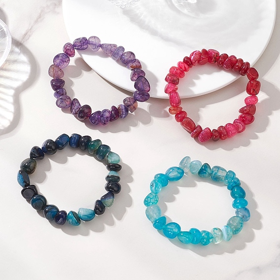 4шт. браслеты из натуральных бусин с окрашенным драконьим агатом и венами для женщин, самородки
