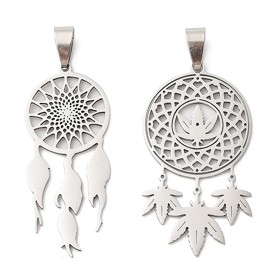 201 подвески из нержавеющей стали, тканая сетка/паутина с подвеской из перьев, лазерная резка