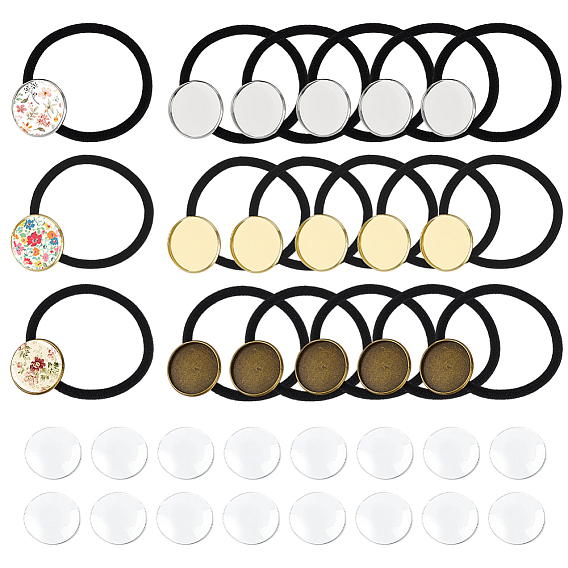18шт. 3 цвета оправы для железных кабошонов, фурнитура для повязки , плоско-круглые, с 18 стеклянными кабошонами