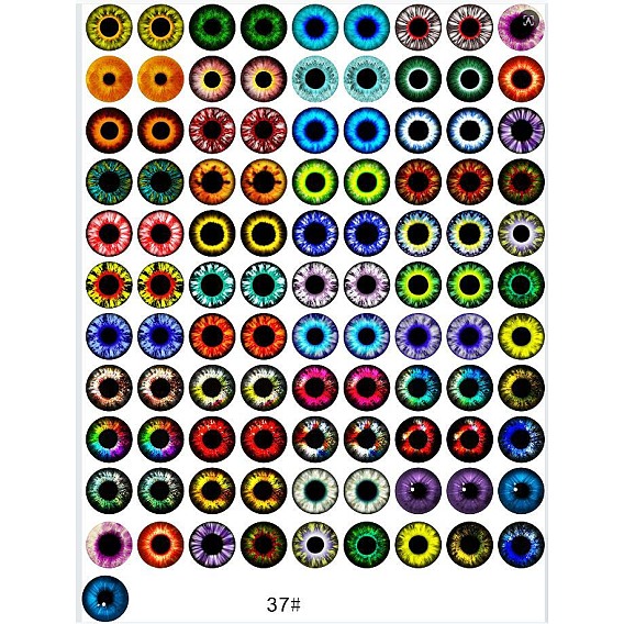 Printed Transparent Glass Cabochons, Half Round with Eye Pattern
