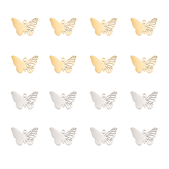 16 шт 2 цвета 304 подвески из нержавеющей стали, полый, бабочки прелести