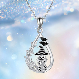 Colliers d'Halloween en alliage émaillé en forme de larme avec pendentif citrouille, noir