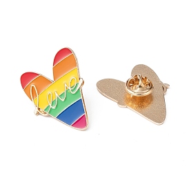 Creative Zinc Alloy Brooches, Enamel Lapel Pin, with Iron Butterfly Clutches or Rubber Clutches, Rainbow, Heart with Word Love