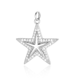 Brass Micro Pave Clear Cubic Zirconia Pendants, Star Charms