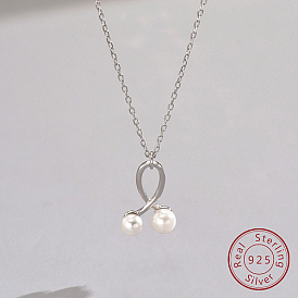 Ожерелья с подвесками из стерлингового серебра 925 с родиевым покрытием, Женское ожерелье с подвеской из искусственного жемчуга вишни, кабель цепи ожерелье, платина