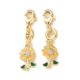 Декоративный кулон в виде цветка из латуни с микропаве из прозрачных кубических цирконий и эмали., с застежкой омар, стойки покрытие, долговечный, без кадмия и без свинца, золотые