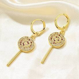 Brass Micro Pave Cubic Zirconia Leverback Earrings for Women, Lollipop