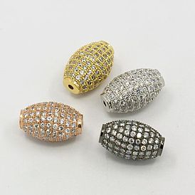 Brass Micro Pave Cubic Zirconia Beads, Oval, 16x11.5mm, Hole: 2mm