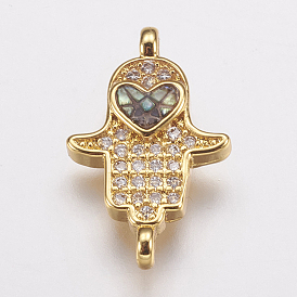 Латунные микро проложить кубических ссылки циркония, с морским ушком, Хамса рука с сердцем