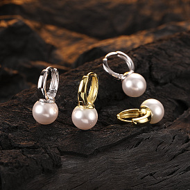 Chic Round Pearl Earrings with S925 Sterling Silver Hooks for Women