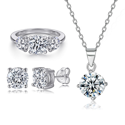 Minimalist Round CZ Silver Jewelry Set for Women - Ring, Earrings & Necklace