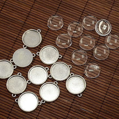 20mm Clear Domed Glass Cabochon Cover for Flat Round DIY Photo Alloy Link Making, Connector Settings: 24x31x3.5mm, Tray: 20mm, Hole: 2mm