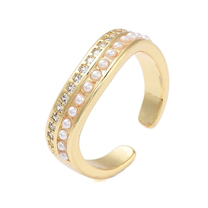 Открытые манжеты из латуни с микро-паве и кубическим цирконием для женщин, с ABS имитации жемчуга, без кадмия и без свинца, долговечный