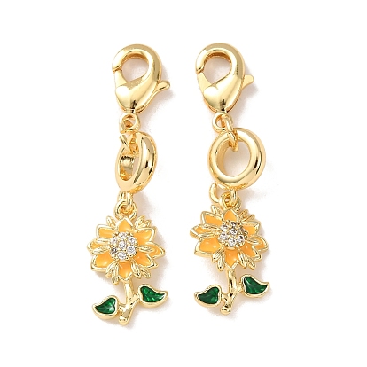 Декоративный кулон в виде цветка из латуни с микропаве из прозрачных кубических цирконий и эмали., с застежкой омар, стойки покрытие, долговечный, без кадмия и без свинца, золотые