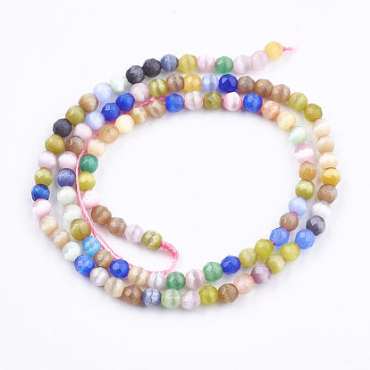Cat Eye Beads Strands, Faceted, Round